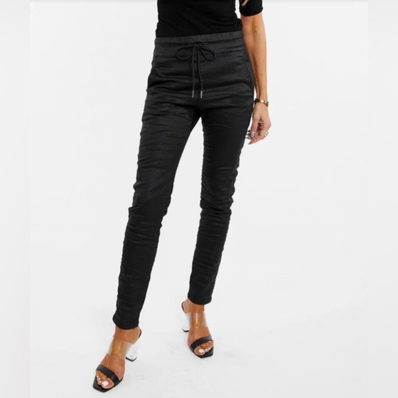 Bevy Flog Shely High Waisted Black Original Grid Mini Check Drawstring Pants - Picture 2 of 13